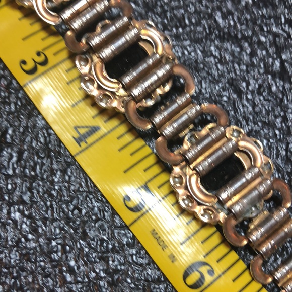 Vintage Jet Black Art Glass Rhinestone and Faux Pearl Bracelet - Picture 9 of 13